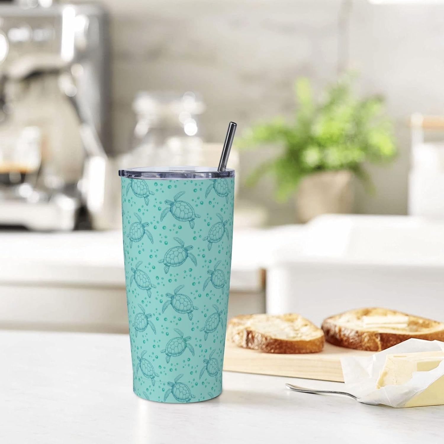 Sea Turtle Tumbler Blue Ocean Stainless Steel Insulated Tumblers with Lid Straw Reusable Turtles Coffee Travel Mug Tea Drinking Water Wine Cups Birthday Gifts for Women 20 Oz - Image 6
