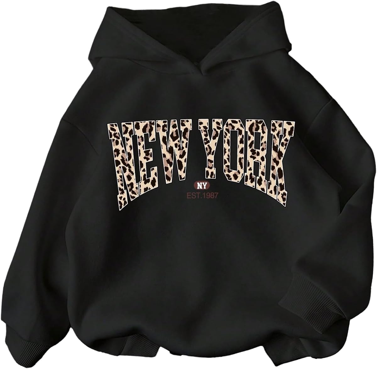 RoseSeek Girl's Cheetah Letter Hoodie Long Sleeve Baggy Sweatshirt Pullover | Long Sleeve Pullover, Preppy Cute Style, Graphic Hooded Sweatshirt, Teen Girls Fall Outfits