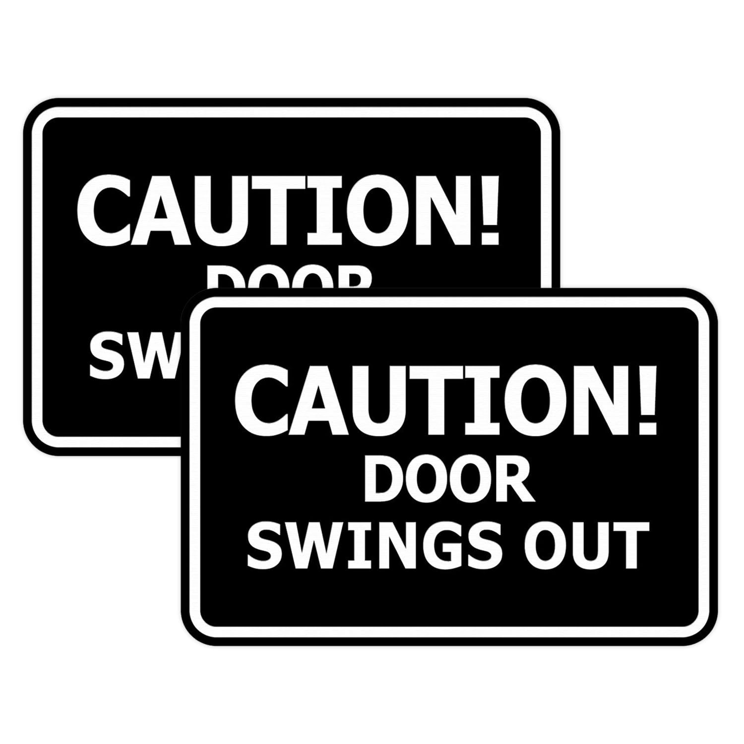 Signs ByLITA Classic Framed, Caution Door Swings Out Sign (Black) - Large (2 Pack)