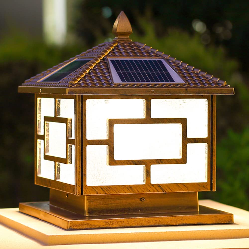 Lampadaire solaire LED pour portail extérieur IP55 - Trois couleurs à intensité variable - Lampe de terrasse en aluminium - Lampe stigmatisation pour jardin, allée, porche, nuit
