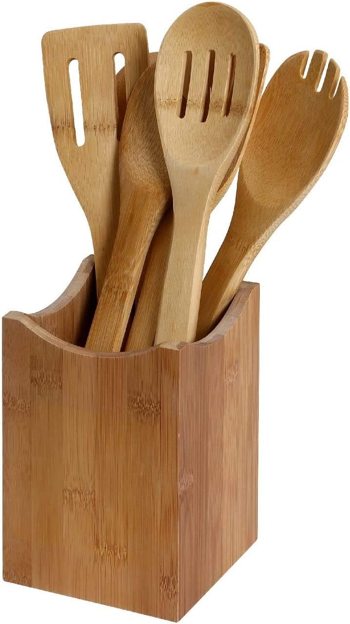 YBM HOME Bamboo Utensil Holder for Kitchen Cooking Tools, Cutlery, and Silverware 331