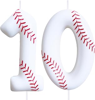 Baseball Birthday Number Candles for Cake White Number 10 Candle Baseball Cake Topper for Party Anniversary Decorations