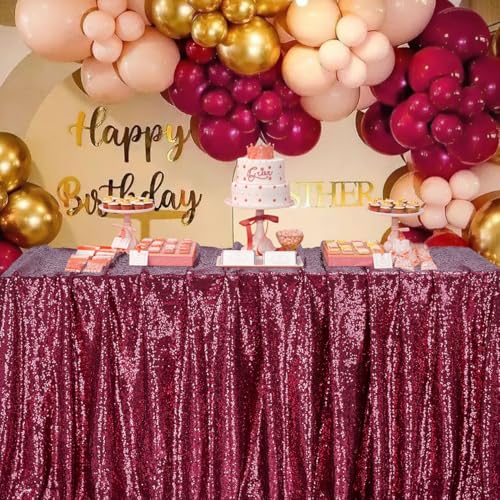 Image of B-COOL Burgundy Sequin Tablecloth for Parties: Glitter Fabric 50x50 Inches Kitchen Linen for Square Head Centerpeices Party Decorations Christmas Decor