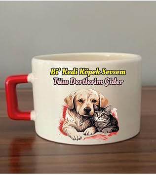 Bi Kedi K pek Sevsem T m Dertlerim Gider Fincan Kupa Bardak - Seramik  ay, Kahve Hediyelik Barda  Krem Rengi, LH7893624692871