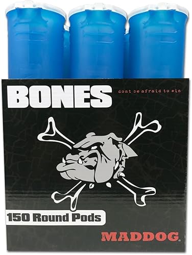 Maddog 150 cápsulas redondas de paintball de huesos | Tubos duraderos de recarga rápida para torneos y recreativos Speedball Woodsball | Paquete de 6