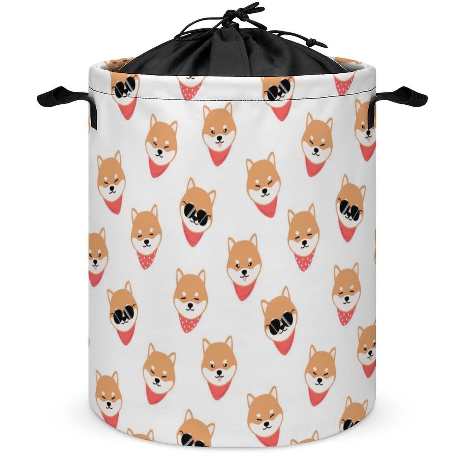 Qjjinxior Drawstring Laundry Hamper, Handsome Shiba Lnu Dog Laundry Basket, Washing Basket with Handle