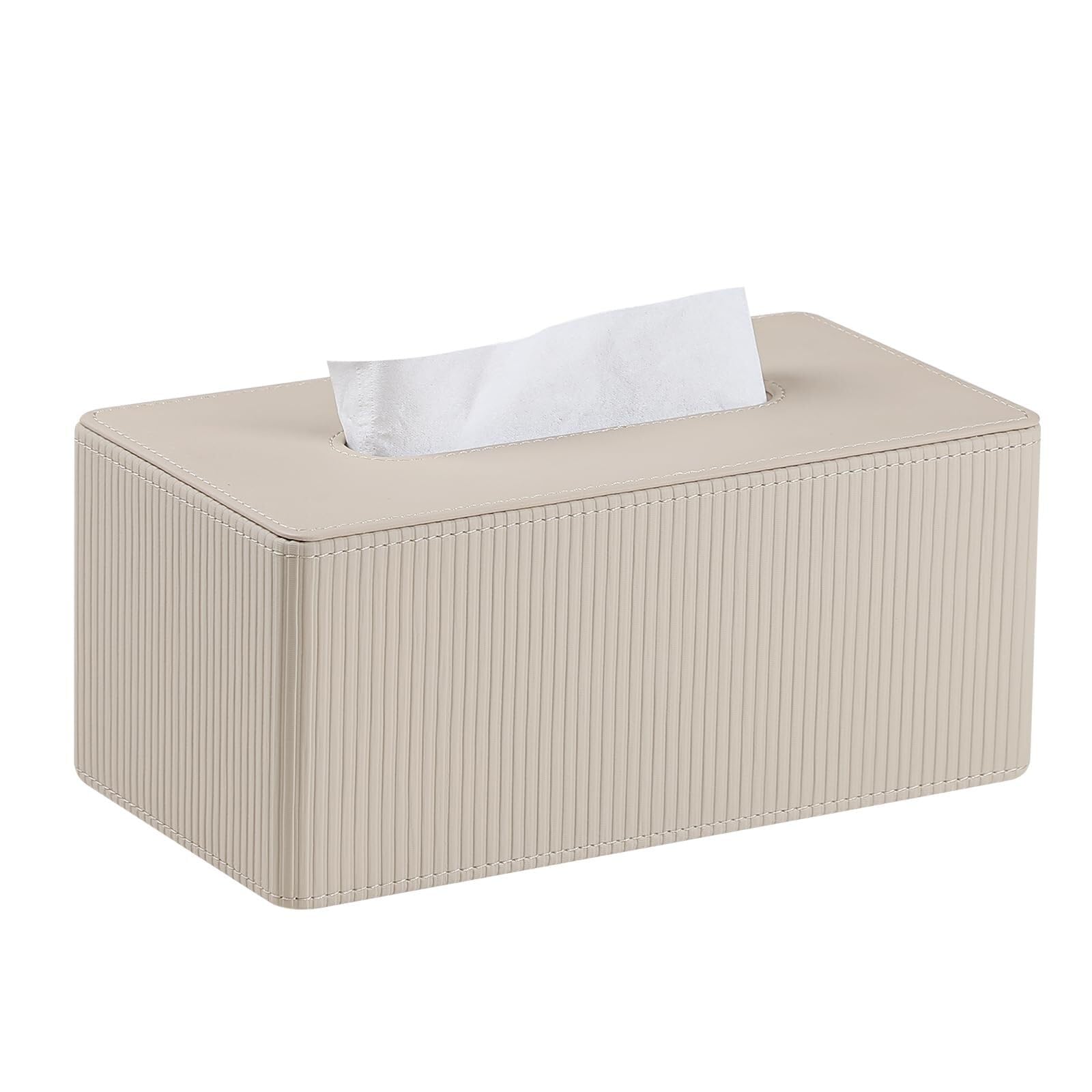 CIOIUGPIUK Leather Tissue Box Cover Rectangle with Magnetic Closure, Modern Tissue Box Holder for Bathroom NightStands Livingroom.(Beige)