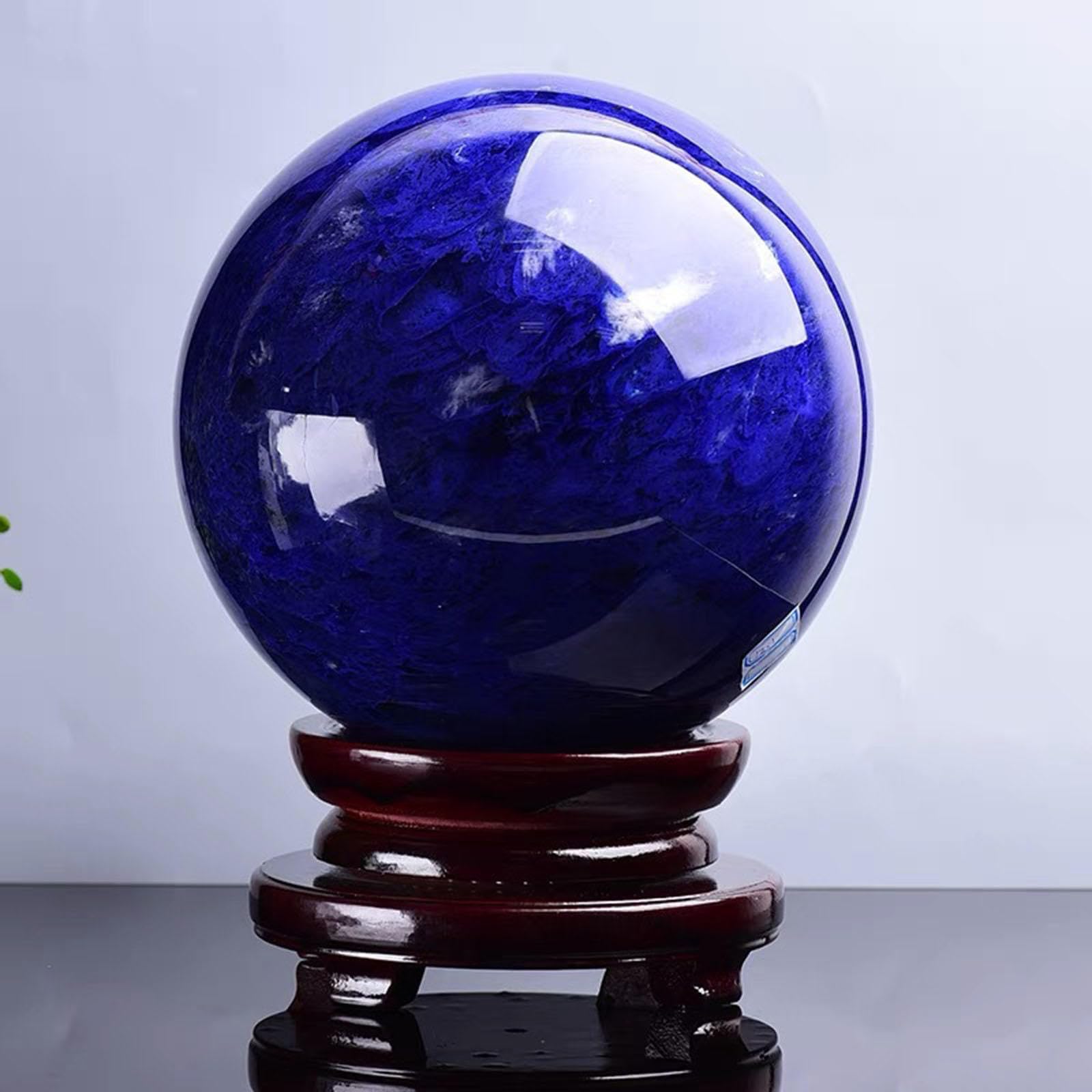 Crystal Ball Blue Melting Quartz with Stand Ornaments Stone Polished Photography Display Sphere Desktop Decoration,16cm/6.3in