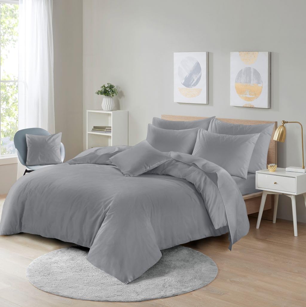 Velvet Stitch Premium Microfiber Duvet Cover Set – Soft, Breathable & Durable Bedding (Gray, King)