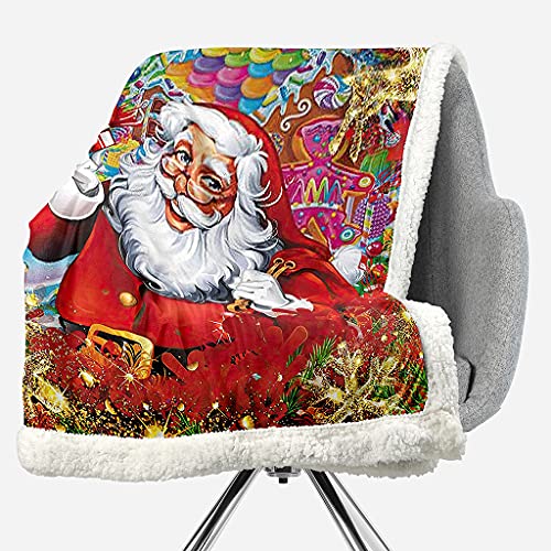 Krisin Christmas Kids Fleece Blanket Throw, Double-Sided Cashmere Blanket Plush Throw Blanket For Sofa Couch Single Bed, Machine Washable Easy To Care For, Santa Claus With Presents #TOP1