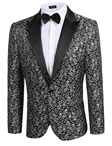image for COOFANDY Men's Casual Slim Fit Long Sleeve Dress Suit Floral Stylish J