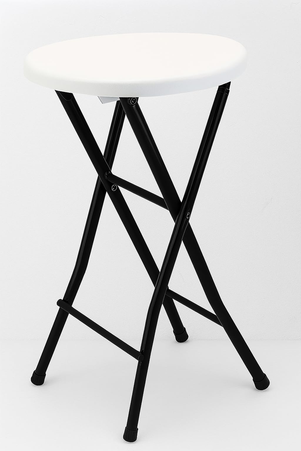 28" Folding Bar Stool | Space Saving Metal and Plastic High Chair, Holds up to 100kg | Stylish Black/White Design for Kitchen, Counter, Events | Lightweight and Easy to