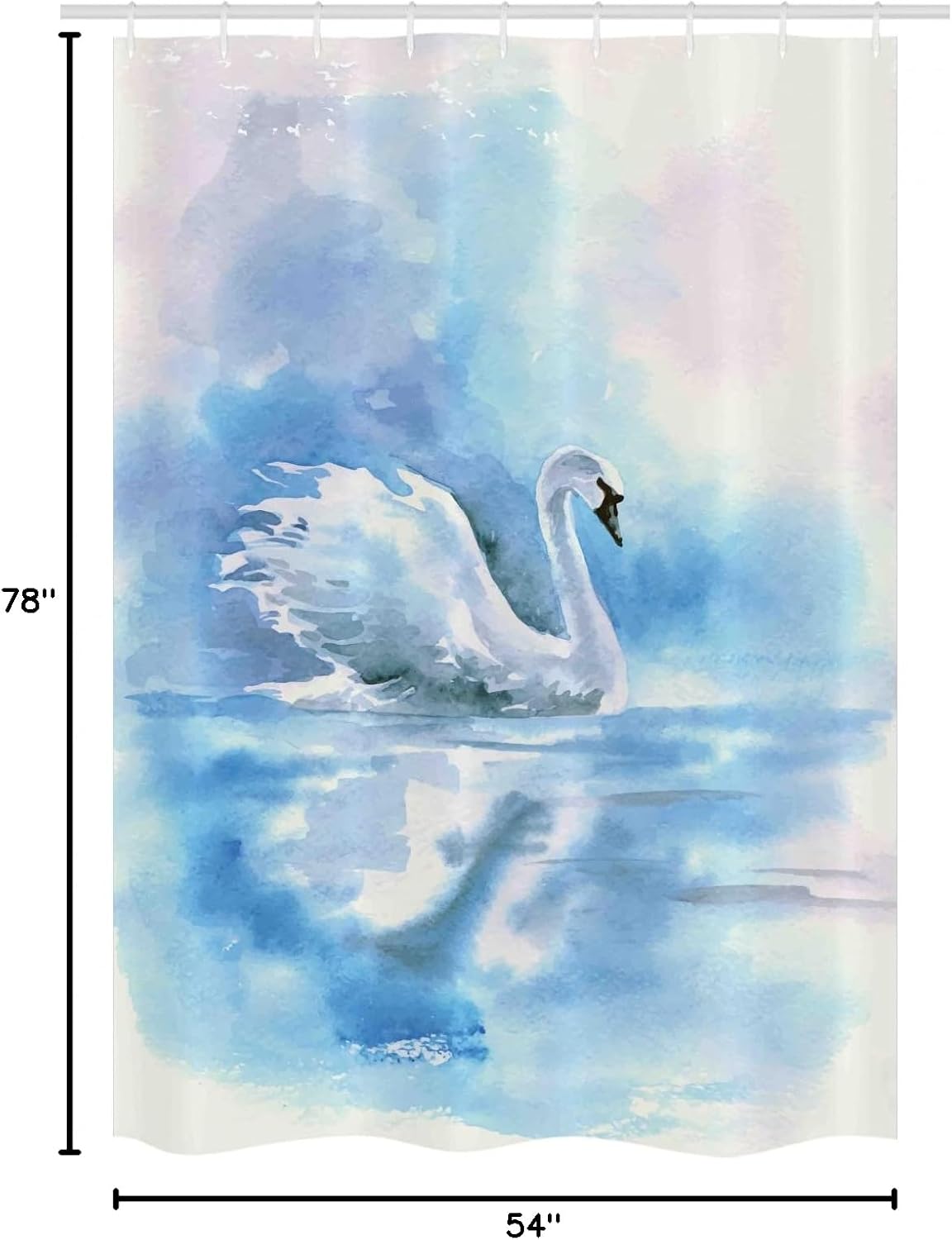 Ambesonne Swan Stall Shower Curtain, Watercolor Drawing Picture of Swan in The River Color Aqua Concept Picture Print, Fabric Bathroom Decor Set with Hooks, 54" W x 78" L, Blue White