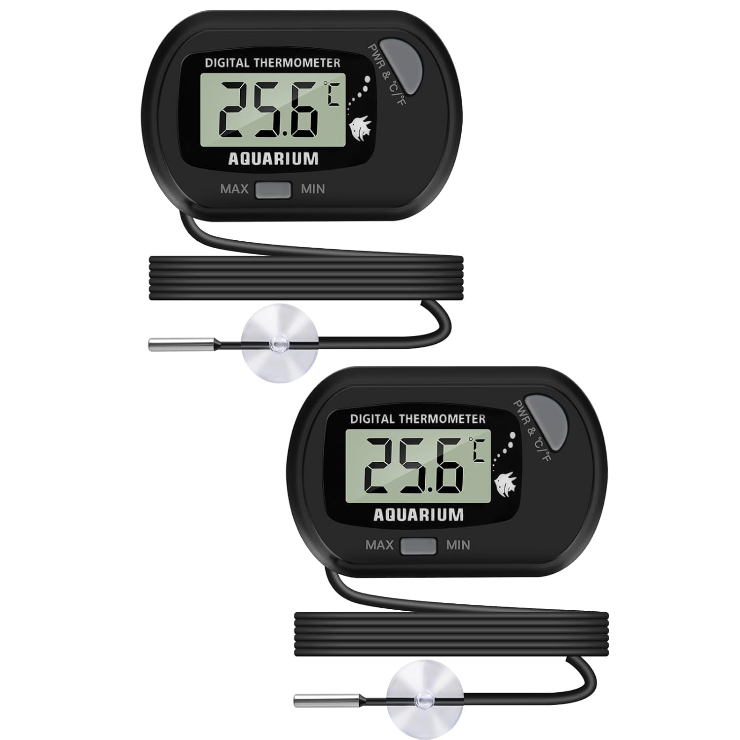 Thlevel Aquarium Internal Temperature Gauge Digital Fish Tank Temperature Gauge Aquarium Thermometer with Probe and Suction Cup for Incubator Reptile Habitat 2PCS