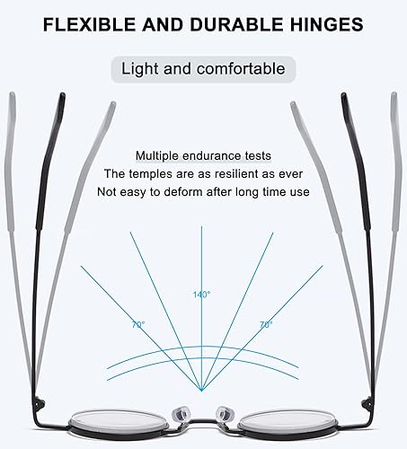 Miniatura 5 de ABETOS Gafas de lectura redondas con luz azul, marco de metal, bisagras flexibles, lectores de computadora, hombres y mujeres