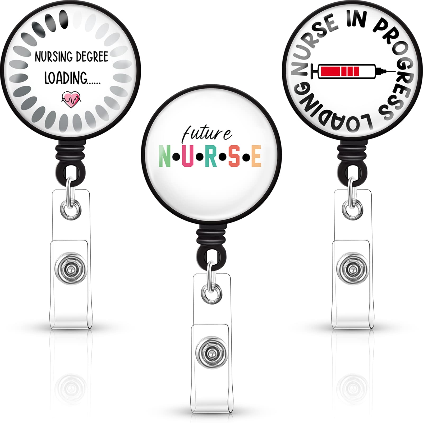 3 Pcs Nursing Student Badge Reel Nurse in Progress Loading Retractable Badge with Swivel Clip for Student Essentials