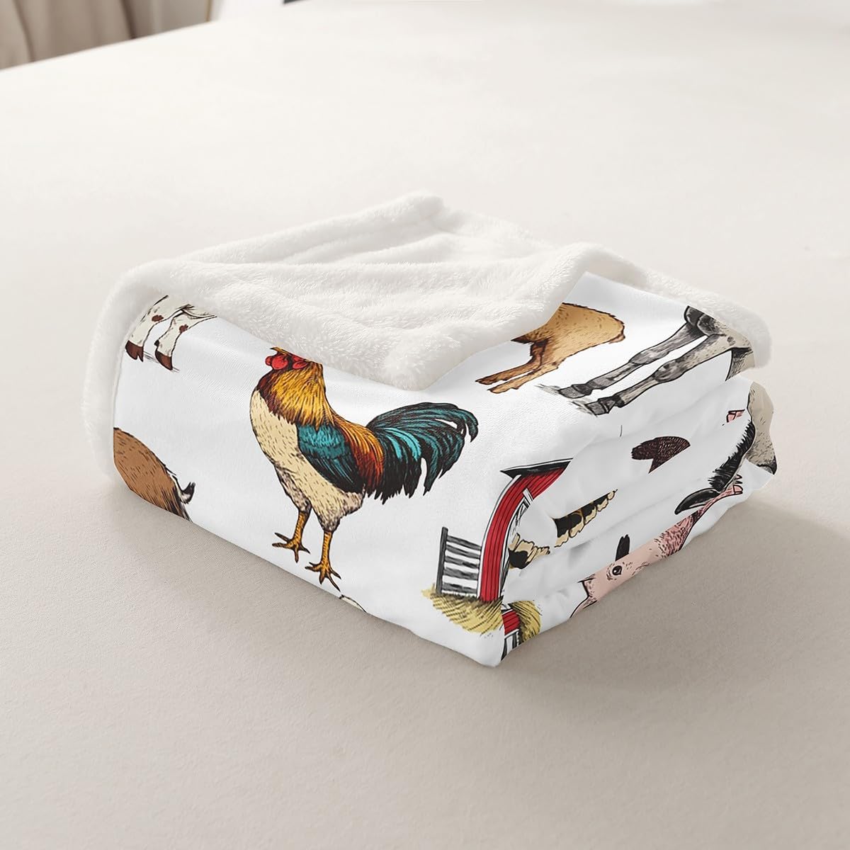 Farm Animals Fleece Blanket - Rustic Farmhouse Throw for Boys & Girls, Horse, Chicken, Rooster, Bull, Cattle, Cow, Sheep, Pig, Duck, Goose - Country Style Fuzzy Blanket, 40"x50" Room Decor - Image 7