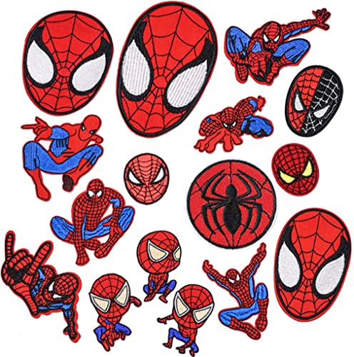 OENYY 20PCS Decorative Patches, Iron On Patches for Clothing, Embroidered Sew On Superhero Spider-Man Cartoon Anime Patches for Kids Jackets, Shirts, Backpacks