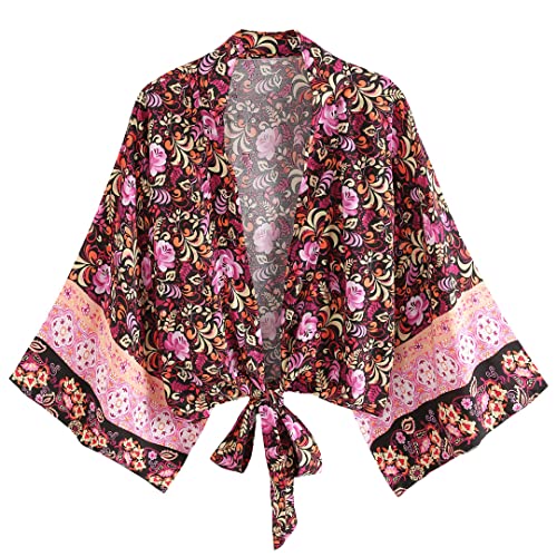 Kimono court col en V et manches chauve-souris pour silhouette fluide