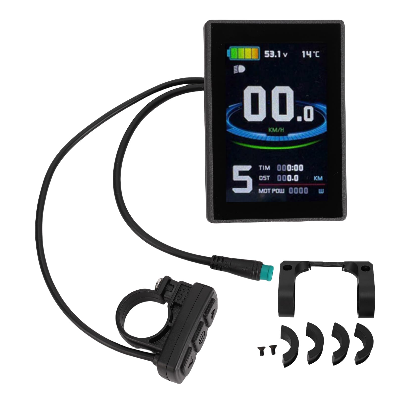 Buachois Pantalla LCD para Bicicleta eléctrica, Panel de Control a Color con Cable Impermeable de 5 Pines, Material ABS Resistente, para Bicicletas de montaña y Scooters eléctricos