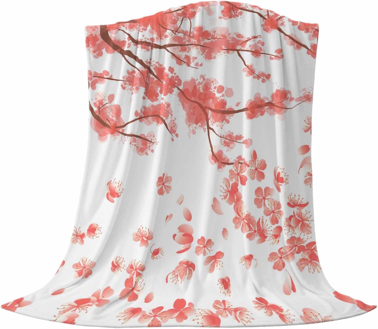 Ultra Soft Flannel Fleece Bed Blanket Cherry Blossom Throw Blanket All Season Warm Fuzzy Light Weight Cozy Plush Blankets for Living Room/Bedroom 40x50in