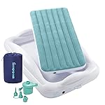 Hiccapop Inflatable Toddler Travel Bed with Safety Bumpers [4-Sided], Portable Toddler Bed for Kids, Toddler Air Mattress, Kids Air Mattress - Misty Blue