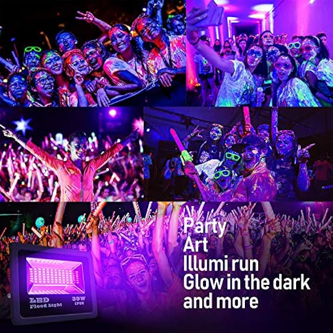 LANFU 2Pack 30w LED Black Light Blacklight for Fluorescent Neon Glow in The Dark High Power LED Flood Light IP65 with Plug for Birthday,Bar,Party Supplies,Aquarium(Upgrade Reflector)