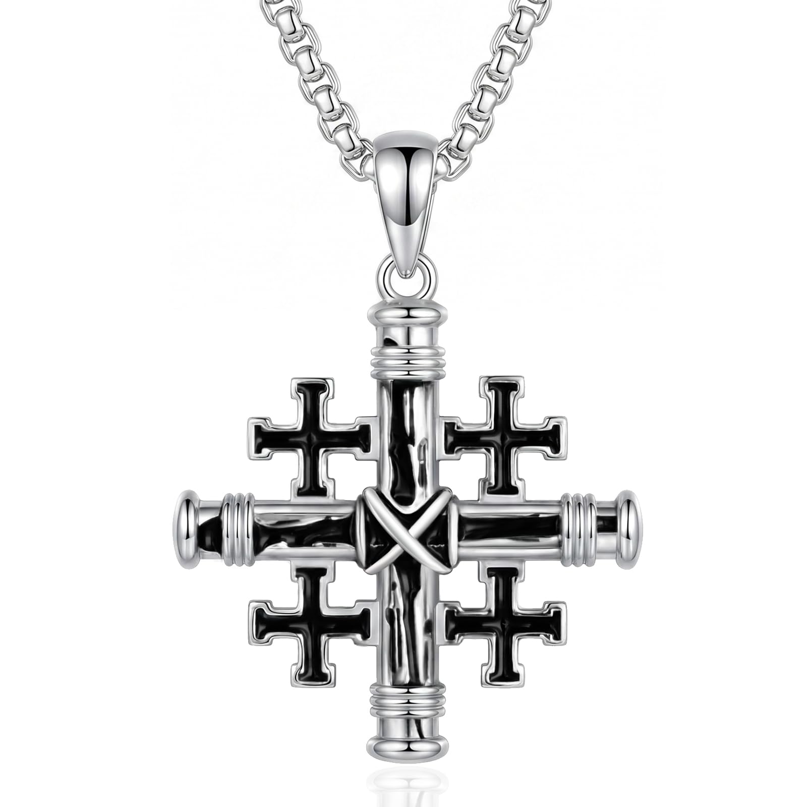 Jerusalem Kreuz Halskette für Männer 925 Sterling Silber Nagelkreuz Anhänger Kette Kreuzfahrer Jerusalemkreuz Schmuck Geschenke für Vater Ehemann Bruder
