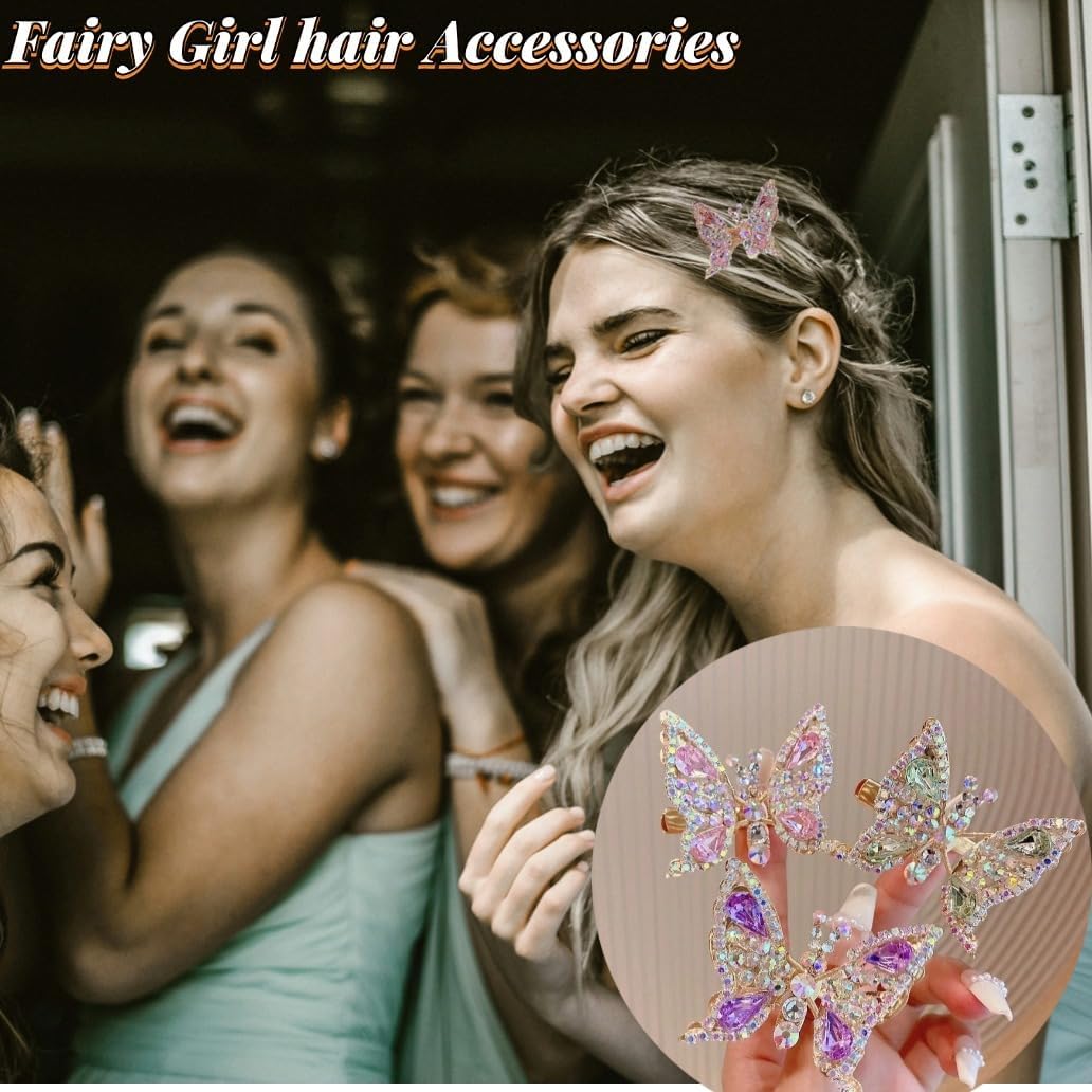 3D 動く蝶 ヘアクリップ 6パック ラインストーン バタフライ バンスクリップ 90年代 ヘアクリップ バレッタ 妖精 エルフ ヘ