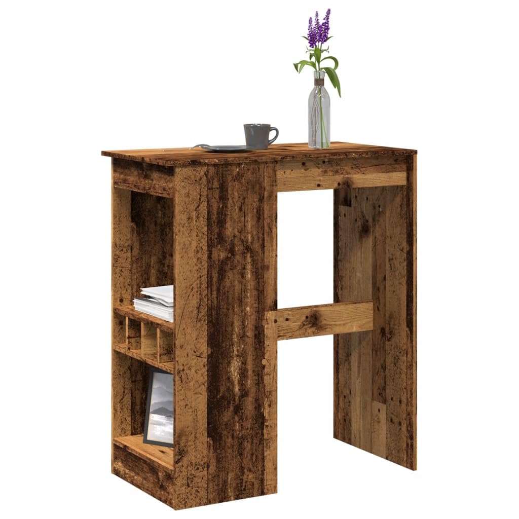 Bartisch Mit Regal 90x47,5x103,5 cm Holzwerkstoff | 4 Integrierte Weinhalter, Pflegeleicht, Feuchtes Tuch Reinigung, Inklusive Wandhalterung