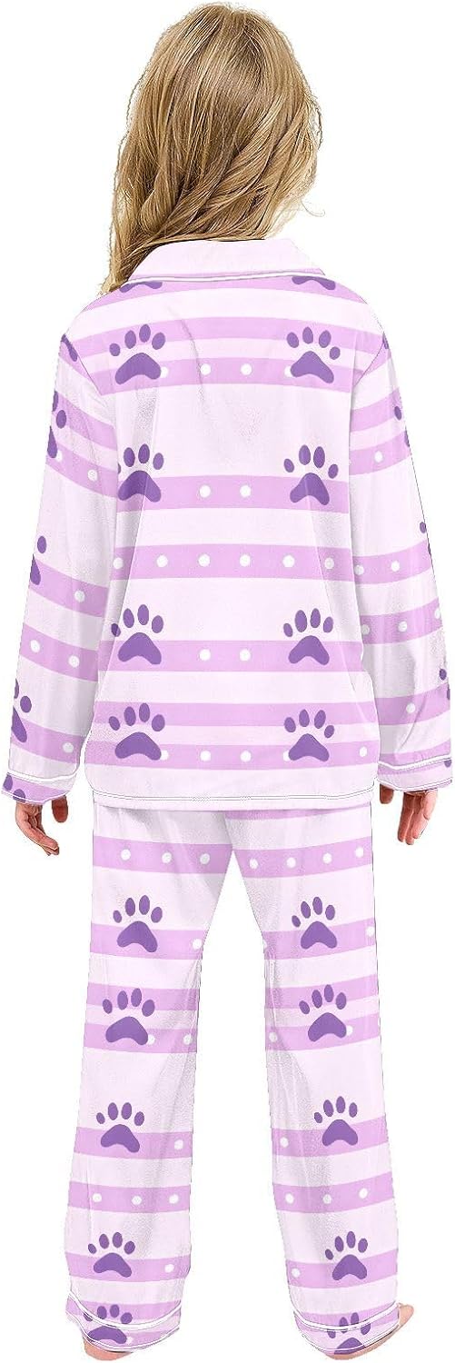 Unisex Animals Pajamas Long Sleeve 2 Piece Silk Satin Sleepwear Button Down Top Pants Lounge Set