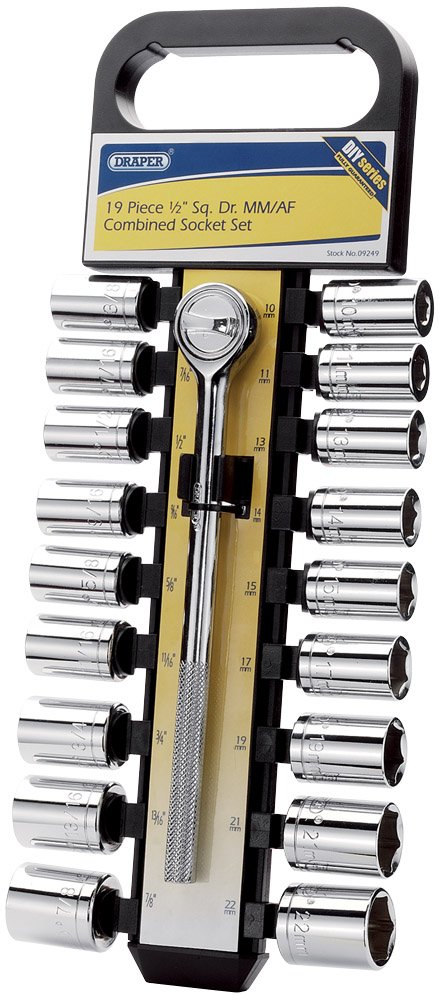Clé à cliquet et douilles 1/2 Draper DIY 09249 coffret de 19 pièces pour serrage mécanique
