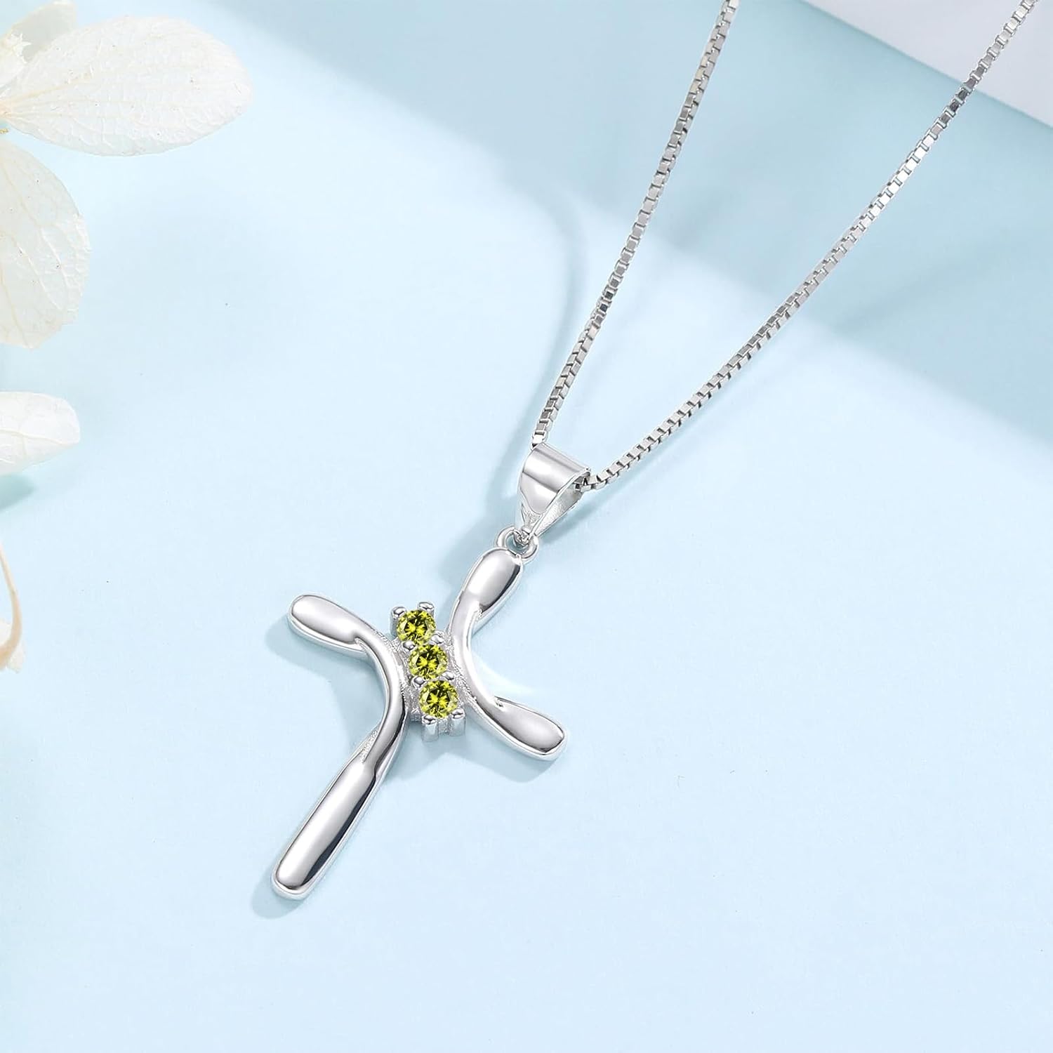 925 Sterling Silver Cross Necklaces for Women 12 Color Birthstone Necklace,Adjustable Cross Pendant With Cubic Zirconia,Ideal Hypoallergenic Jewelry Gift - Image 6