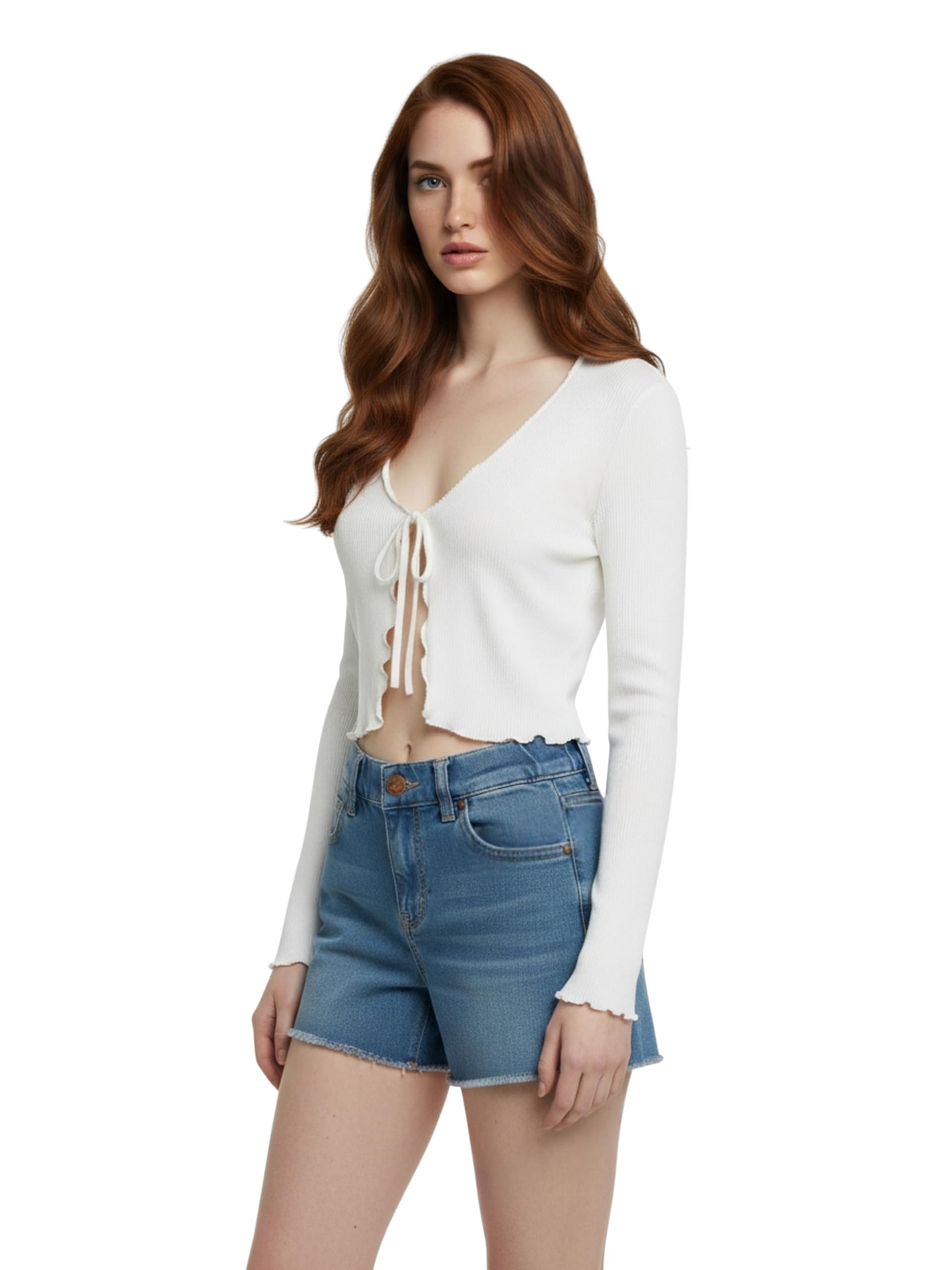 GLOWSTITCH™ Women’s Cropped Tie-Front Shrug Cardigan | Soft Ribbed Knit Long Sleeve V-Neck Top | Stylish Summer Cardigan, Casual Beach & Vacation Wear | Shrug for Woman-image-10