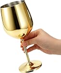DEAYOU paquet de 2 304 Verres à vin en acier inoxydable, 17 Oz verre à vin incassable, Gobelet de vin résistant aux éclaboussures en acier doré, Boireie en métal portable pour Champagne, Piscine, Intérieur extérieur, Fête