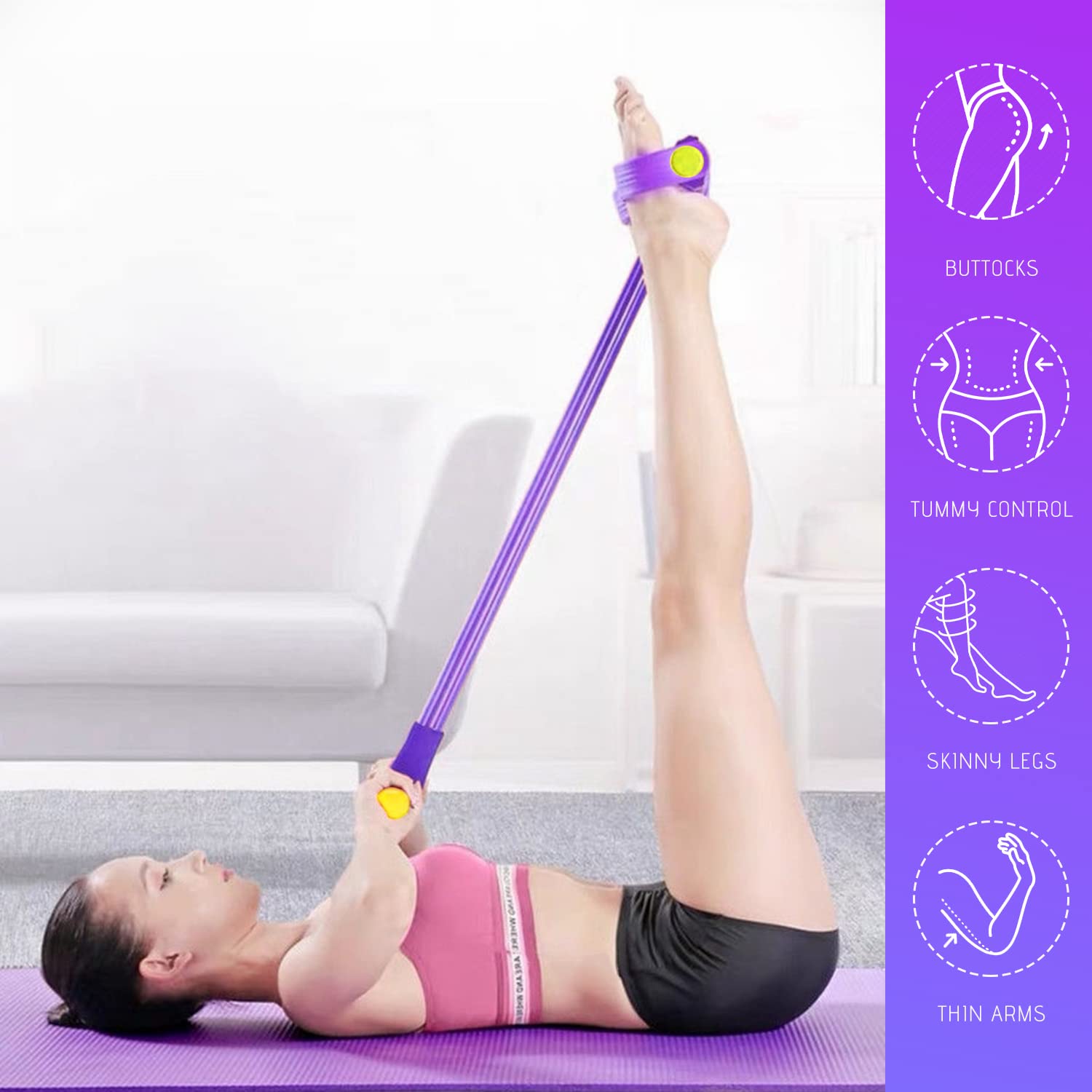 21 Fasce Di Resistenza Fitness Con Pedale 8 Tubi – Attrezzo Per Allenamento Forza Gambe E Glutei, Rosa