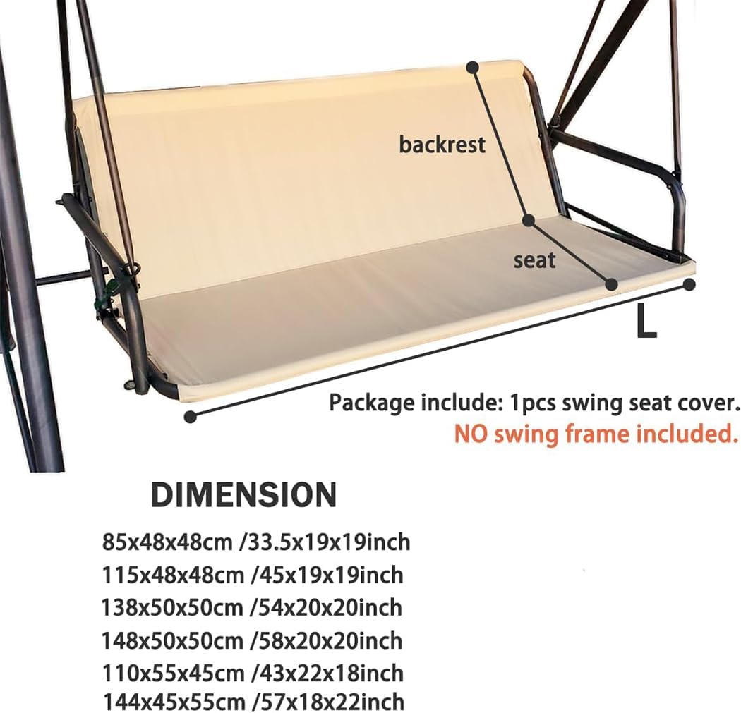 J&C Patio Swing Seat Support - Heavy Duty Swing Cushion Cover - Waterproof, UV Resistant for 2/3 Seater (63x22x22inch)