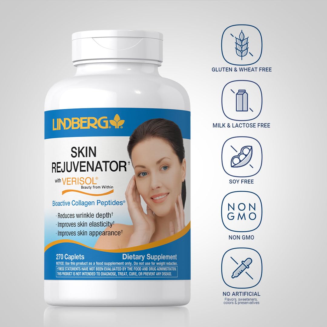Lindberg Skin Rejuvenator with Verisol | 270 Tablets | with Collagen Peptides | for Hair, Skin, and Nails Supplement