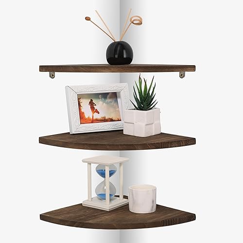 Estantes Joiishom 3, rústicos de madera para esquina de pared, 10x10x0.7 pulgadas, capacidad de 42 libras