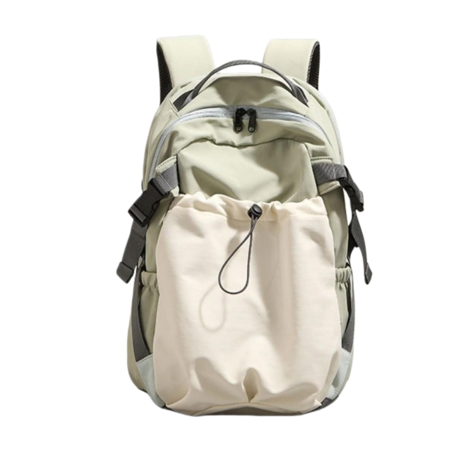 Zaino in Nylon di Moda con Tasca Laterale A Cordone, Borsa Spalla Grande capacità Cinturine Imbottite Regolabili per Uso Quotidiano-Light Green