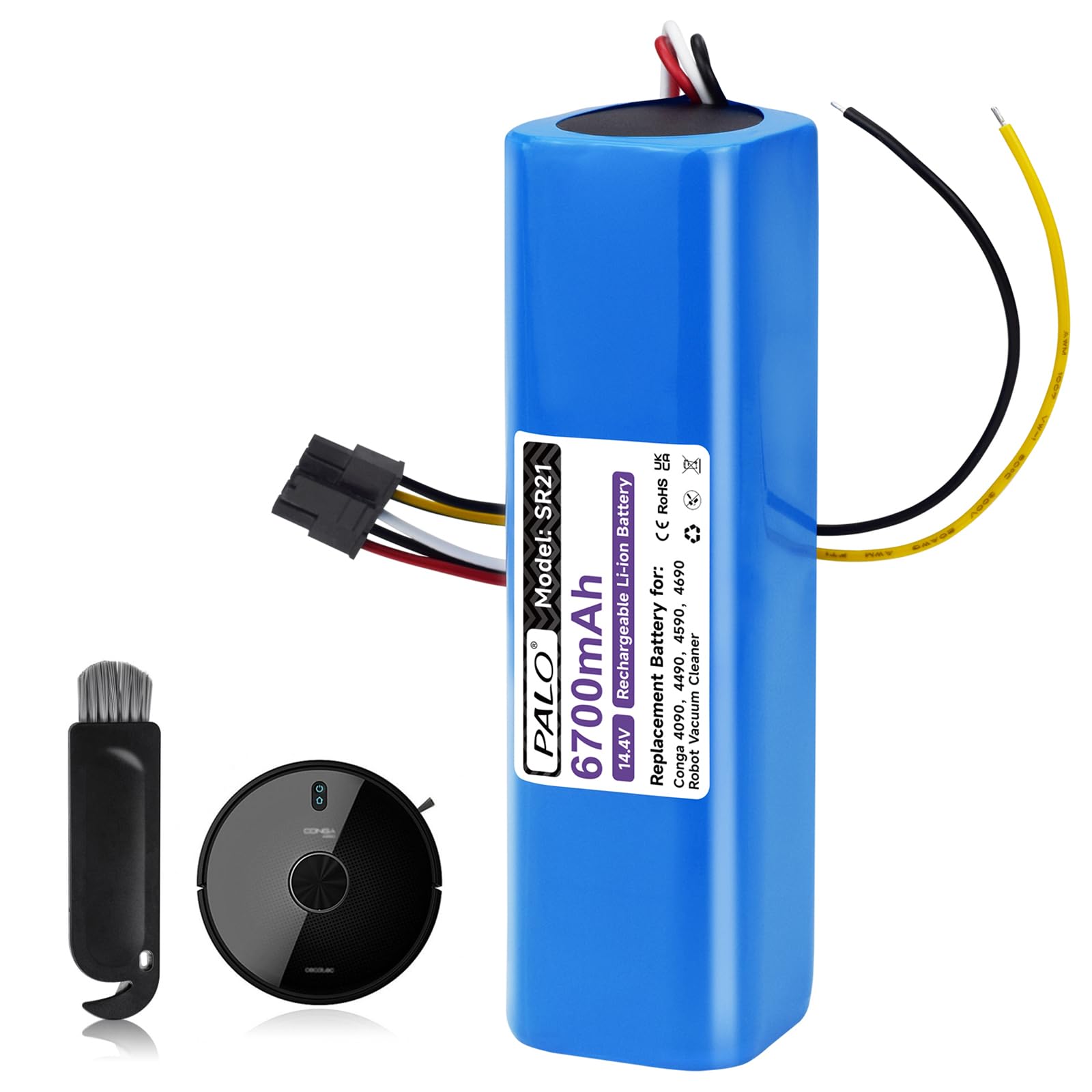 Palogreen 6700mAh Batería De Repuesto de Compatible con CECOTEC Conga 4690 Ultra, 4690, 4590, 4490, 4090, Batería de Ion de Litio Robot Aspirador