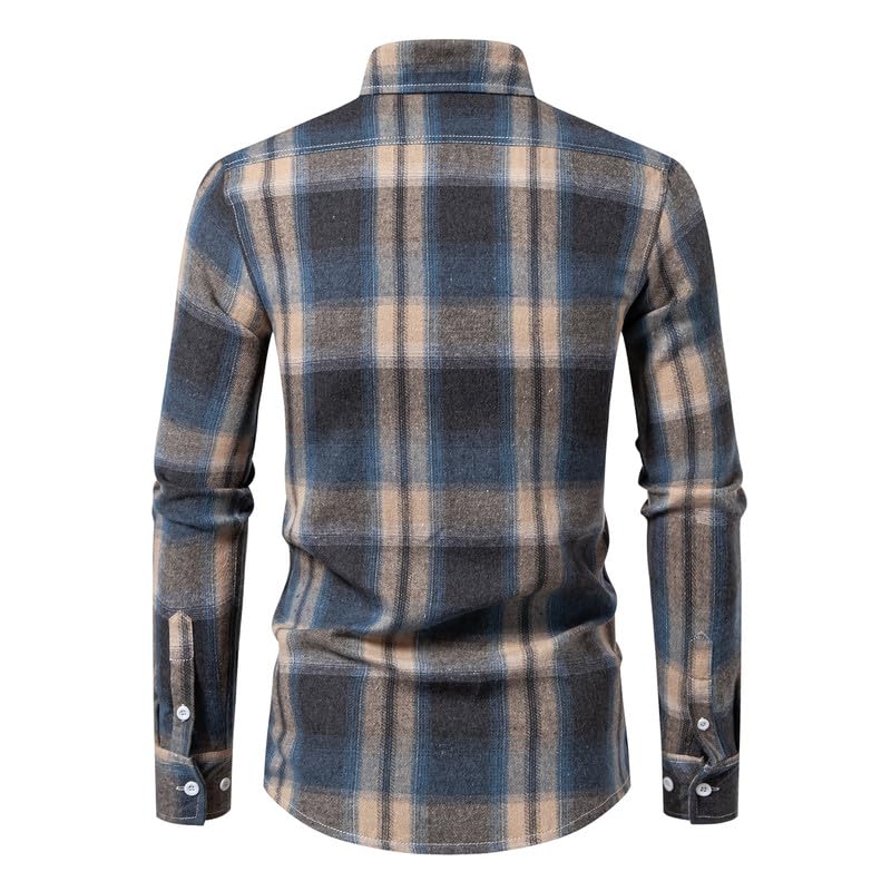 Mens Casual Button Down Shirts Lapel Regular Fit Shirt Long Sleeve Plaid Flannel Shirt3