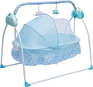 0-55lbs Electric Infant Crib Cradle, 100 x 75 x 86cm Infant Auto Swing Bed, Smart Infant Cradle with Timing Function, 5 Gears Adjustable, Intelligent Control, for 0-18 Months Infant (Blue)