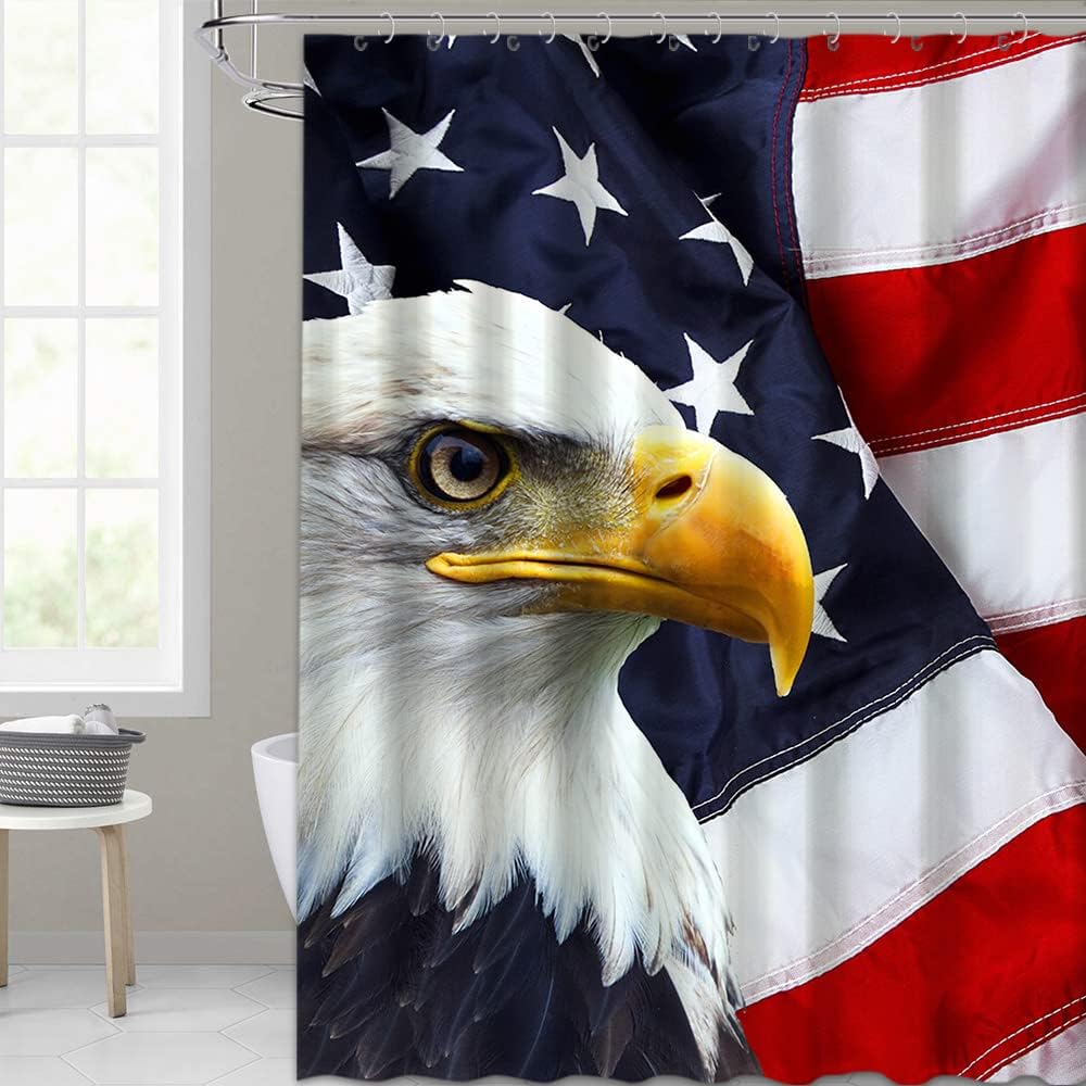 72x72in American Flag and Bald Eagle Shower Curtain Supplies for Bathroom Decoration 4th of July Independence Day Shower Curtain USA Flag Shower Curtain