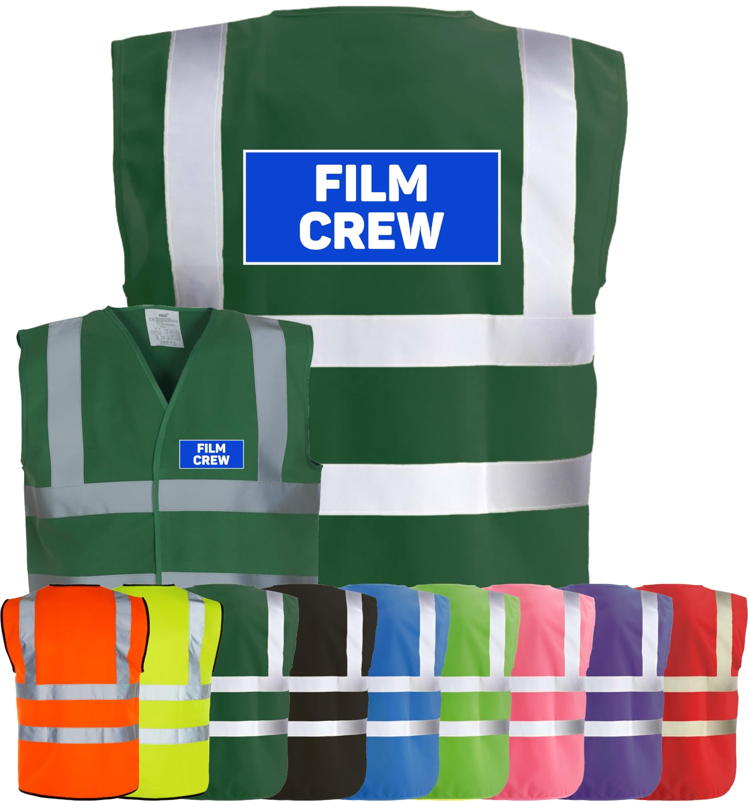 Corporate Togs FILM CREW Printed Hi-Vis Safety Waistcoat, High Visibility Safety Vest with 2 Band & Brace Reflective Strips, Fully EN471 Health & Safety Compliant | Safety Apparel
