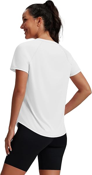 NIASHOT NIASHOT Womens Workout Tops Short Sleeve Yoga Pilates Outfits Athletic Gym Running UV Protection Shirts with Mesh in use