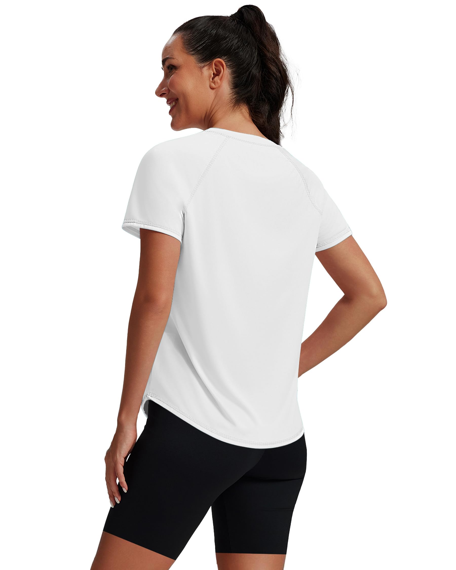 NIASHOT NIASHOT Womens Workout Tops Short Sleeve Yoga Pilates Outfits Athletic Gym Running UV Protection Shirts with Mesh in use