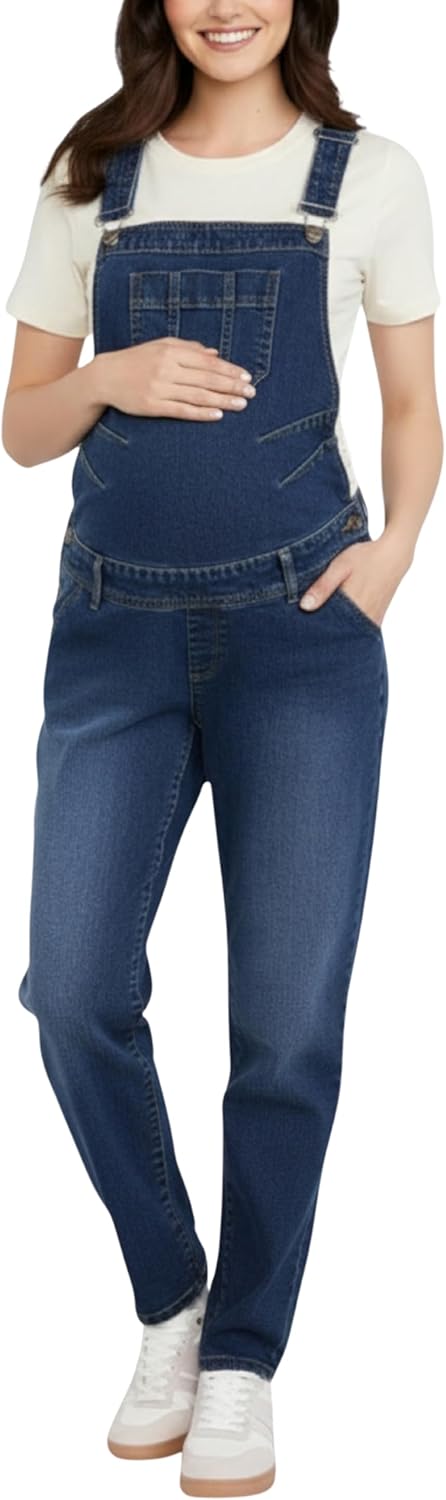 Motherhood Maternity womens Relaxed Fit Straight Leg Denim Pregnancy Overalls With Adjustable Straps and Pockets