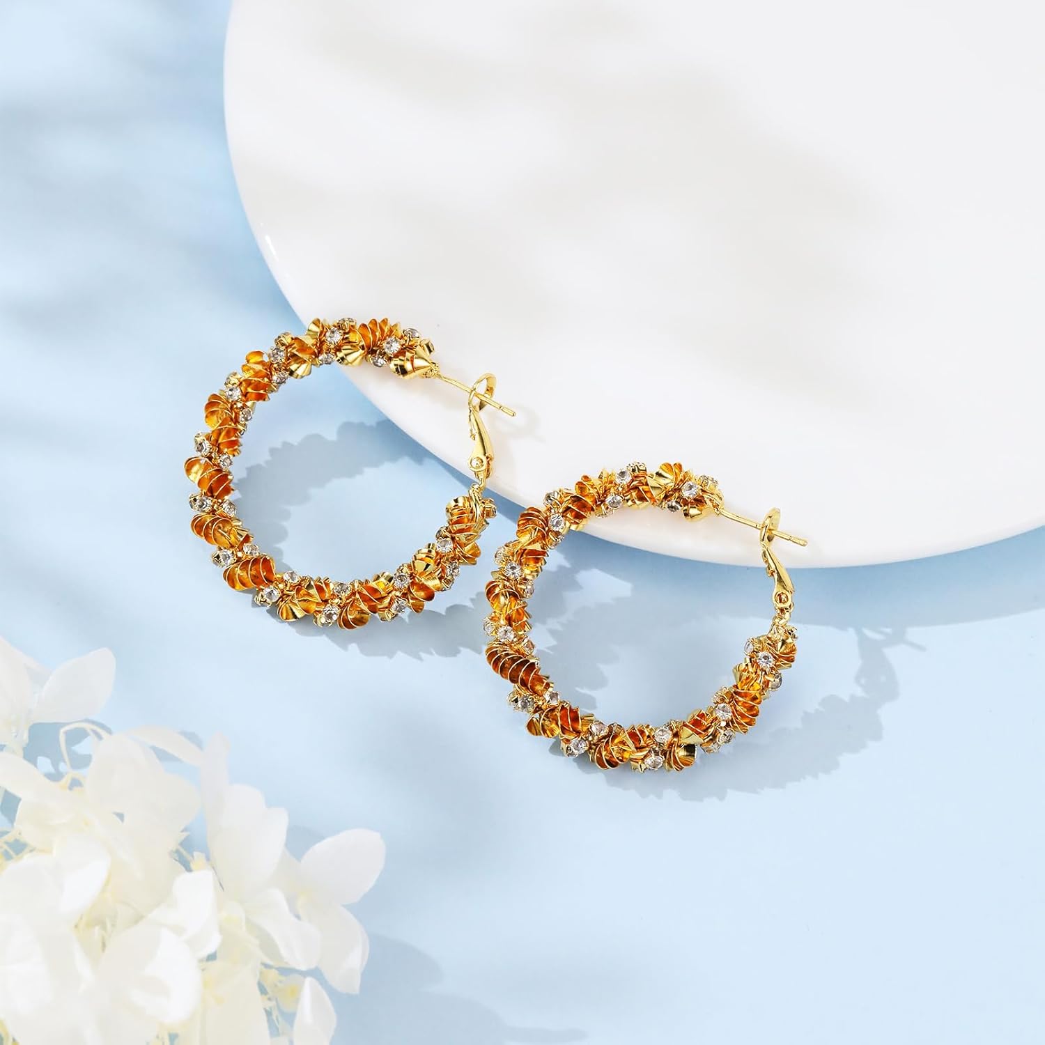 Gold Hoop Earrings for Women 14K Gold Cubic Zirconia Chunky Hoops Lightweight Textured Fashion Jewelry Gift for Her - Image 5