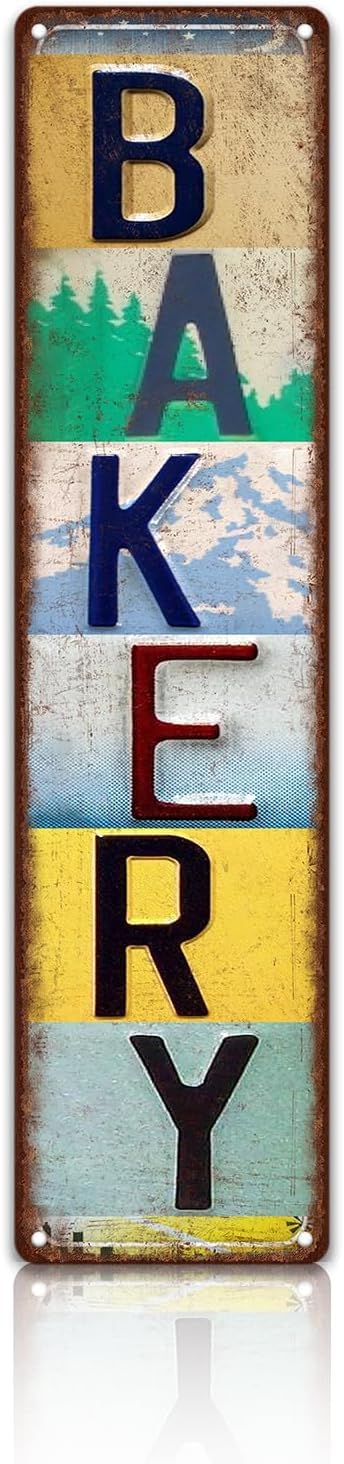 peiyeety Vintage Metal Tin Sign Decorative Wall Art Bakery Vertical Sign, Rustic Style, Durable Waterproof Rustproof, For Home, Kitchen, Bakery Decor, Easy To Mount, 4x16 Inch